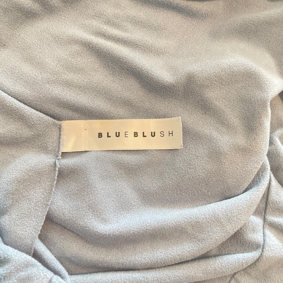 Blue Blush | Vintage Y2K Light Blue Suede Bodycon Mini Dress, Made in USA, M - Picture 9 of 10